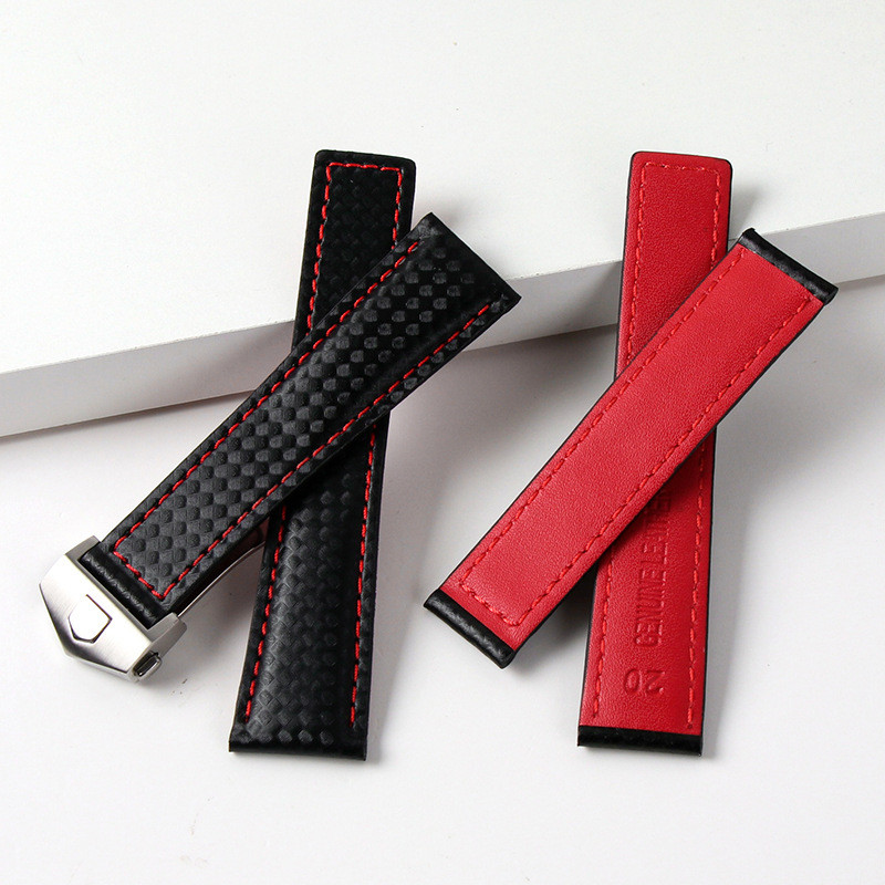 Replacement 20mm Carbon Fiber Cowhide Leather Strap for TAG Heuer Monaco Aquaracer Men's Genuine