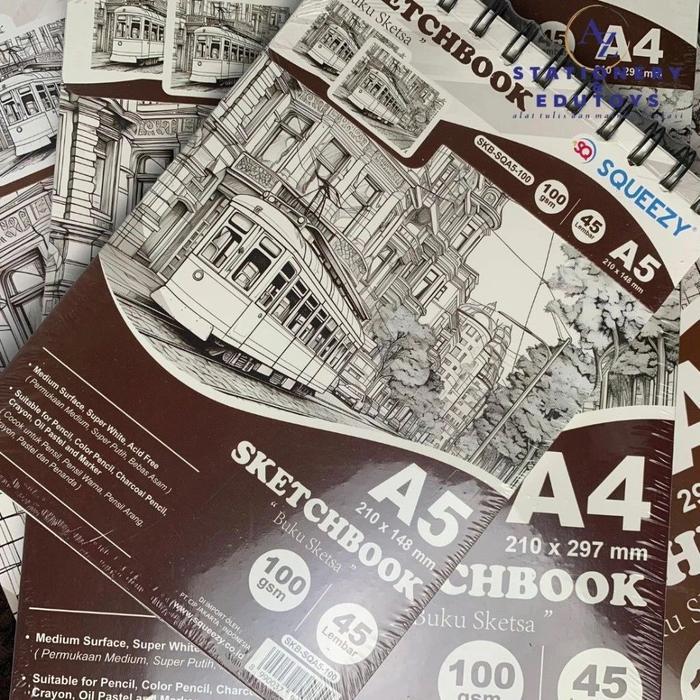 Buku Sketsa / Sketchbook Squeezy Ukuran A3 / A4 / A5 45 Lembar (90 Halaman) 100 Gsm Terlaris