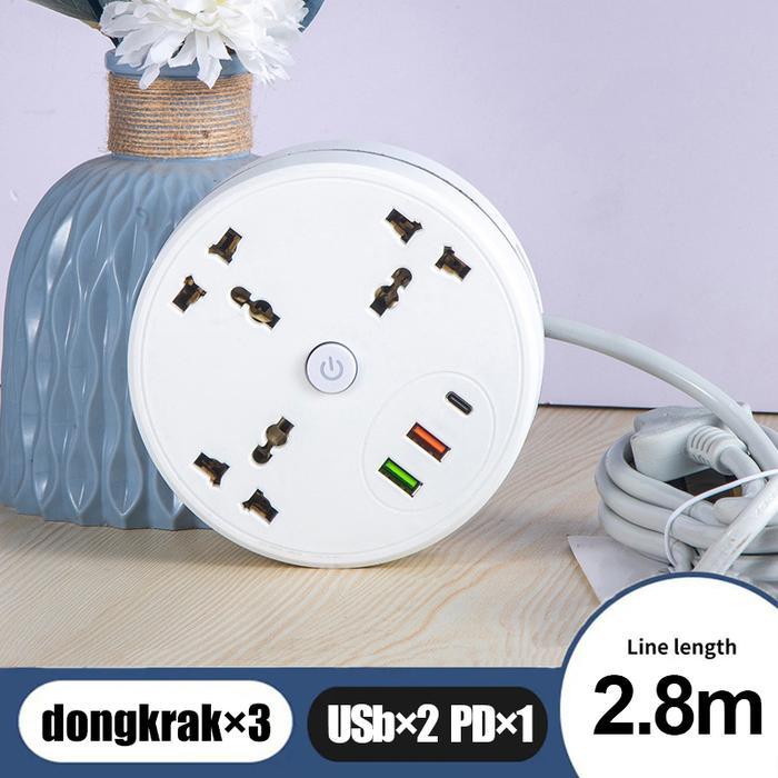Dongkrak Stop Kontak Kabel Switch Colokan Listrik Extension 3 USB Port +3 Lubang Socket +1 Tombol