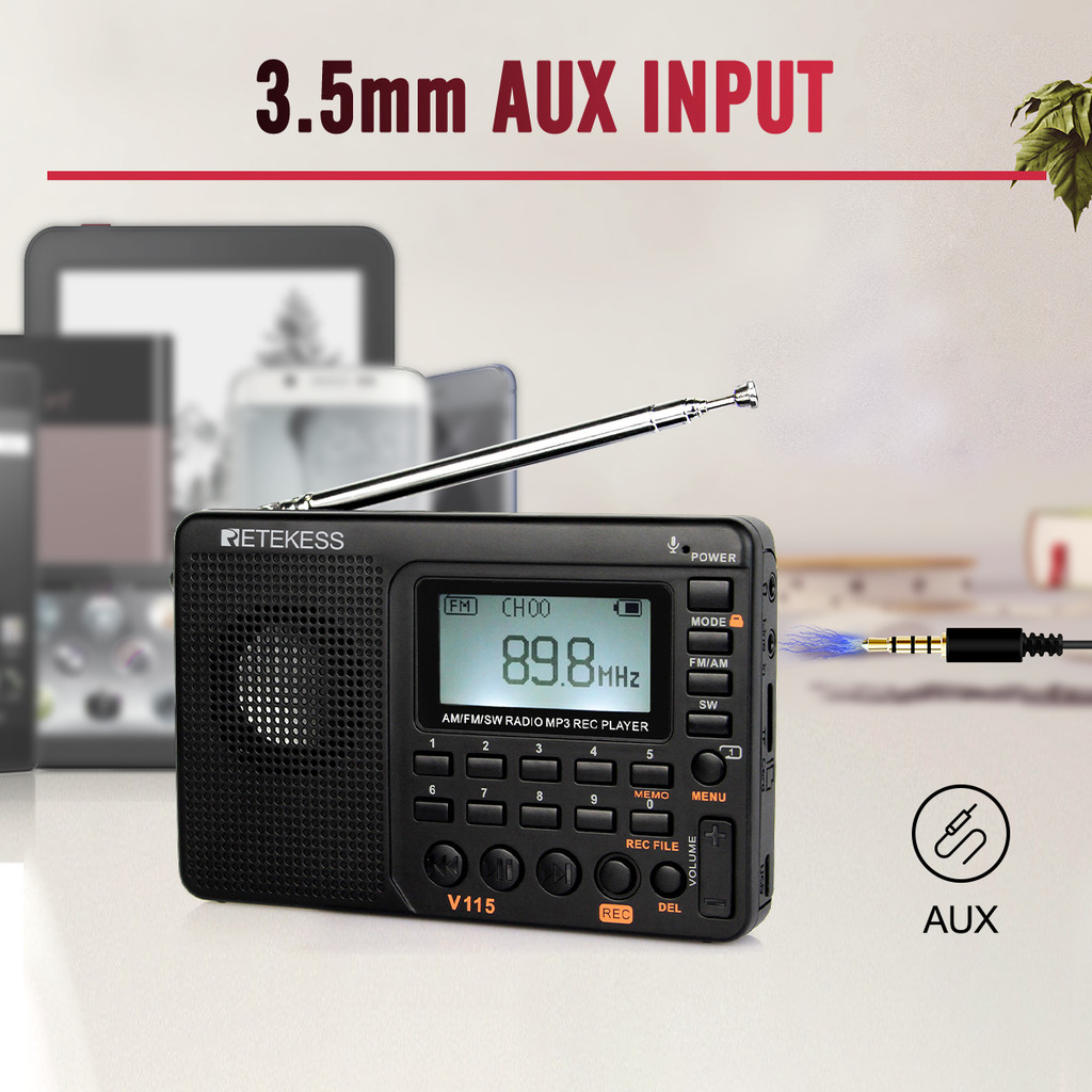 RETEKESS V115 Radio FM AM SW Portable Radios Rechargeable Radio Batteries multiple bands USB