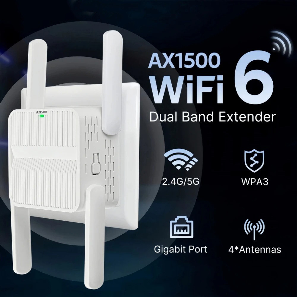 5Ghz AX1500 WiFi 6 Repeater Extender Signal Booster Dual Band 2.4G/5GHz Wi-Fi Signal Amplifier Long