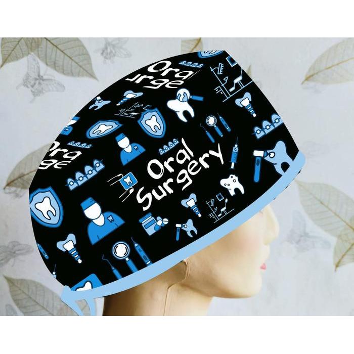 Medis Scrub Hat Topi Medis Scrub Hat Cetak Motif Oral Surgery Bahan Tebal Lapisan Katun Scrub Hat / 