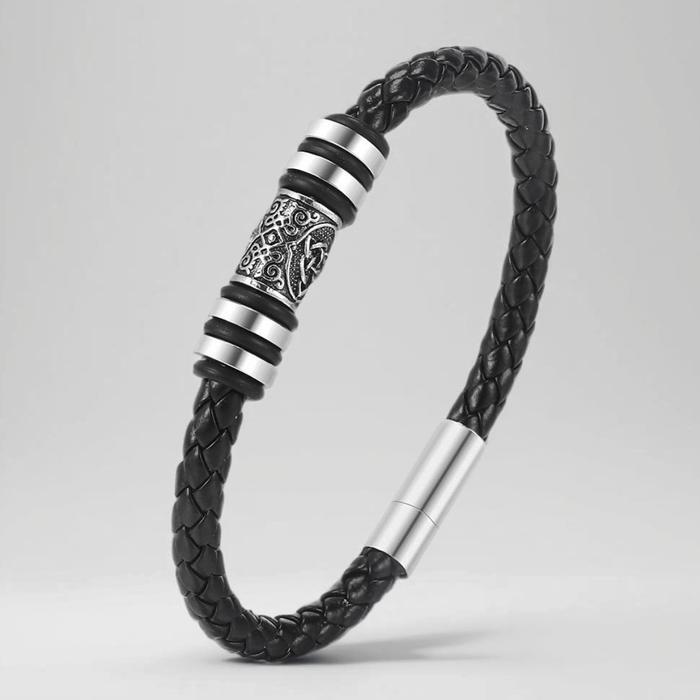 HEMAT COD Lebaran Bracelet Desain Gelang Pria Kulit & Titanium Steel Klasik Keren dengan Warna Hitam