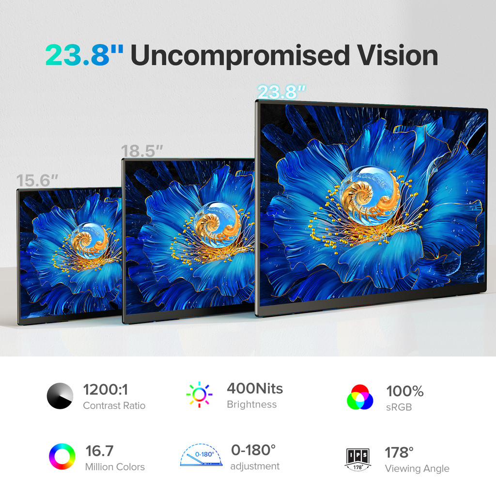 UPERFECT 23.8"180Hz 2K Portable Gaming Monitor QHD Type-C HDMI Eye Care External Second Screen For
