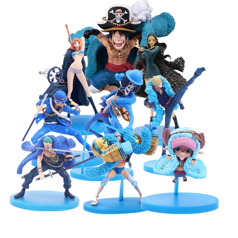 One Piece 20th Anniversary Anime Figures Blue Clothes Luffy Nami Robin Zorro Action Figure