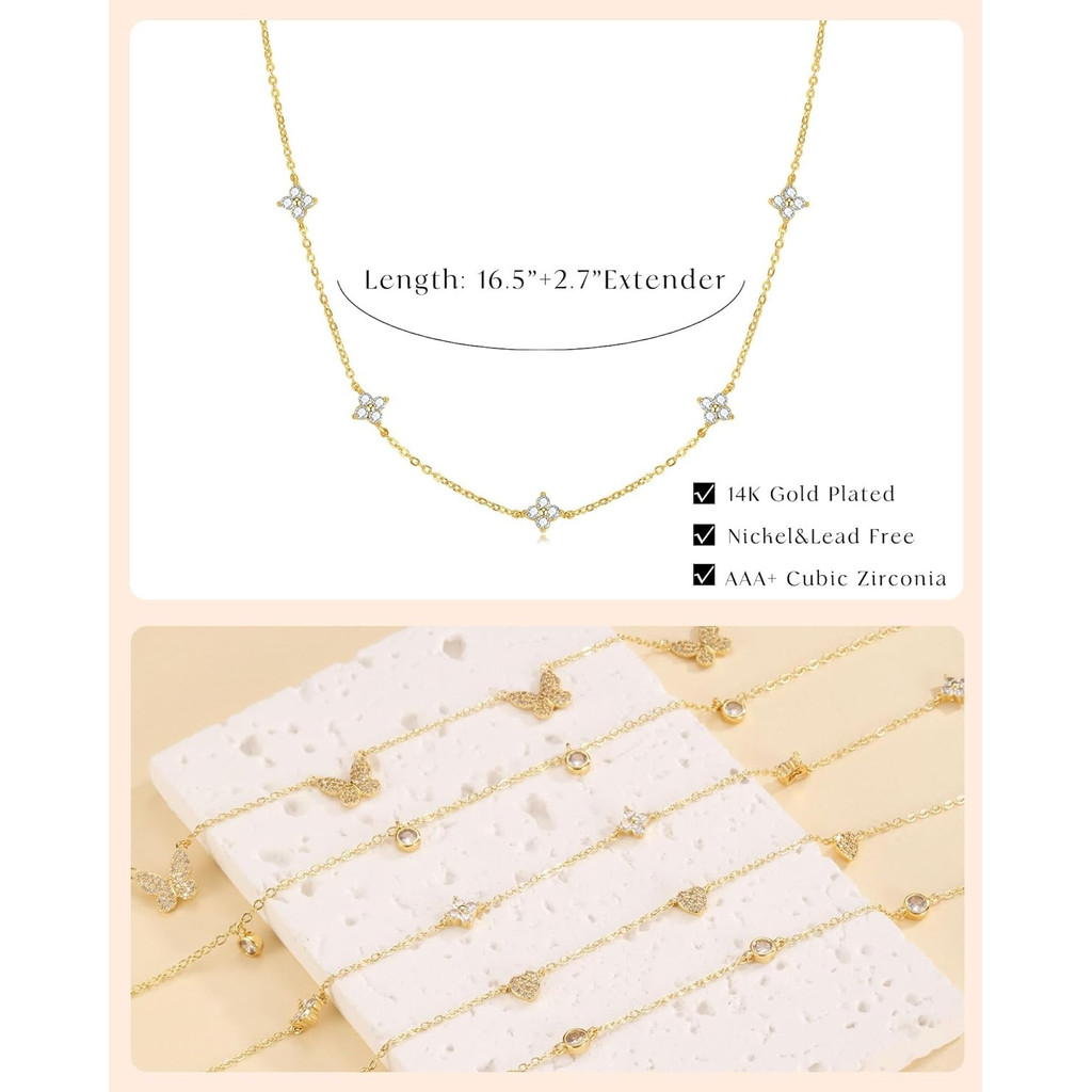 Silver/14K Gold Plated Cubic Zirconia Necklaces for Women Hypoallergenic Necklace Choker Necklace