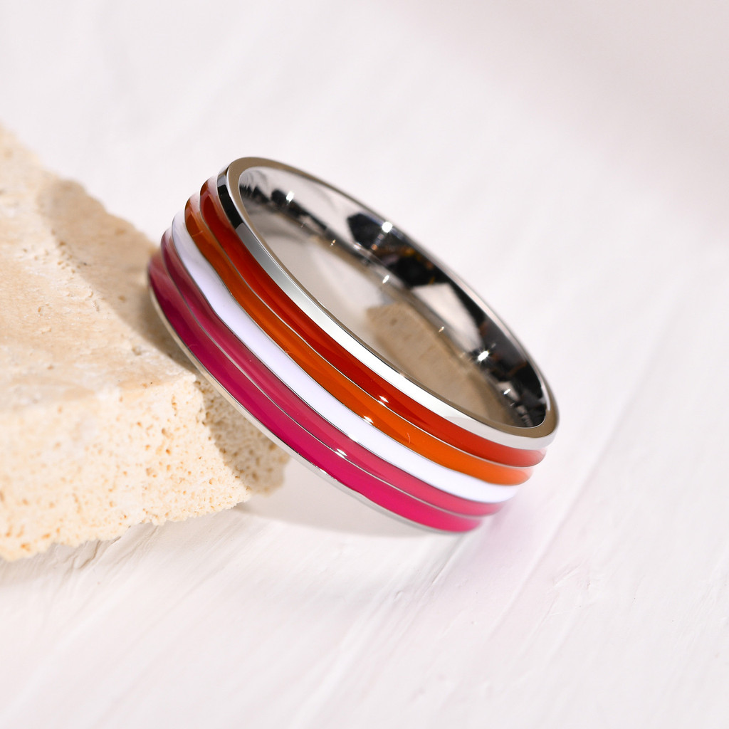 Lesbian Stainless Steel Rings Lesbian Woman Ring Red White Orange Lines Finger Band Pride Love