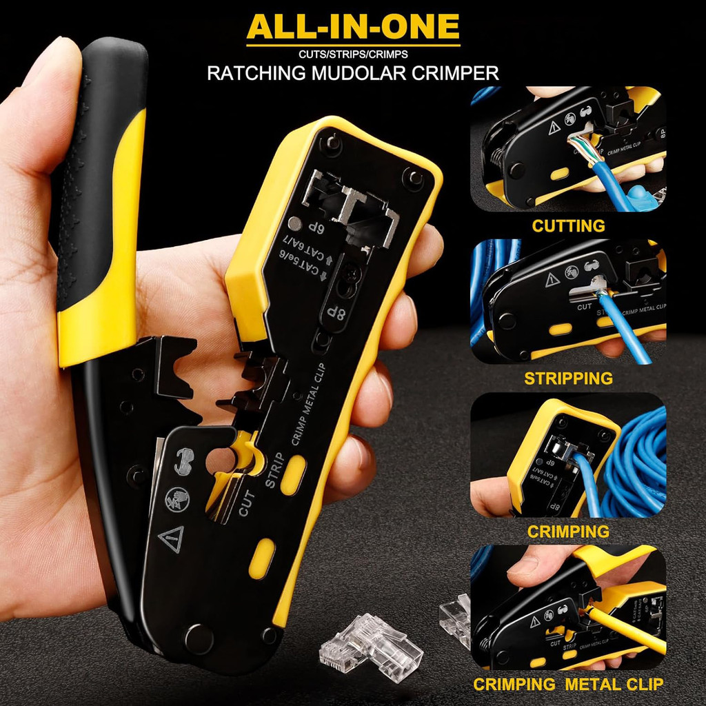 ZoeRax RJ45 Crimp Tool Pass Through Industrial Grade Ethernet Crimper All-in-one Ratcheting Modular