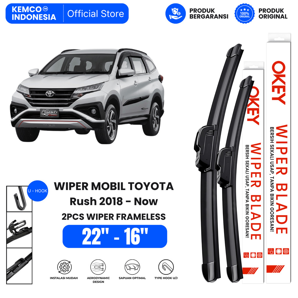 Wiper Toyota Rush 2018-Sekarang Frameless Kaca Depan Mobil