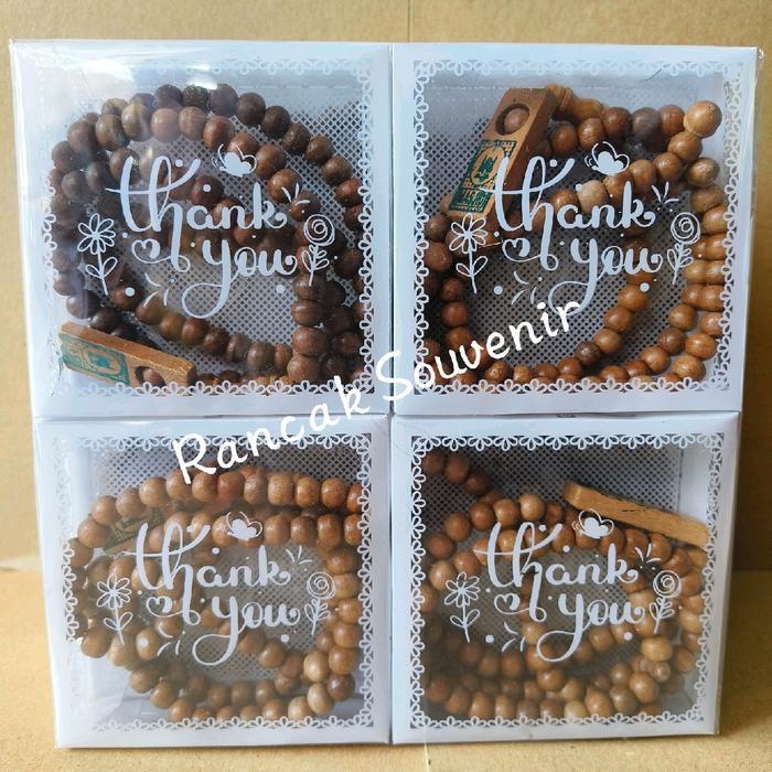 Isi 50 Pcs Souvenir Tasbih Kayu 99 Butir Kemasan Mika Motif Cantik Muslim Tbk