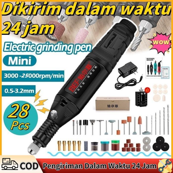 COD Gerenda listrik Bor Mini 27PCS 12V DC 18000 RPM Mini Drill Electric Engraver Grinder Ukir Kayu