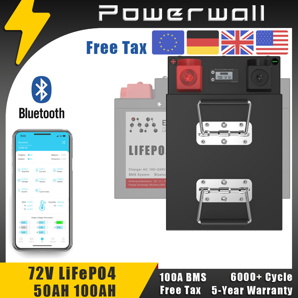 72V 50Ah 100Ah LiFePO4 Battery Pack Bluetooth BMS 72V Lithium Iron Phosphate Batteries Electric