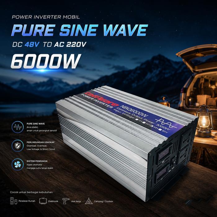 Inverter Mobil Pure Sine Wave DC 48V ke AC 220V 6000W