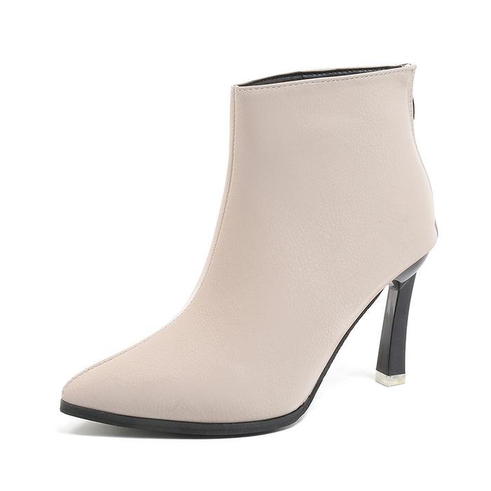 Boot Wanita Heels Tinggi 9cm Model Boots Kulit Hitam Beige 36