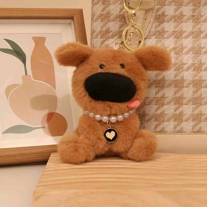 Gantungan Boneka Beruang Pita Hidung Besar 14x15 cm Warna Coklat