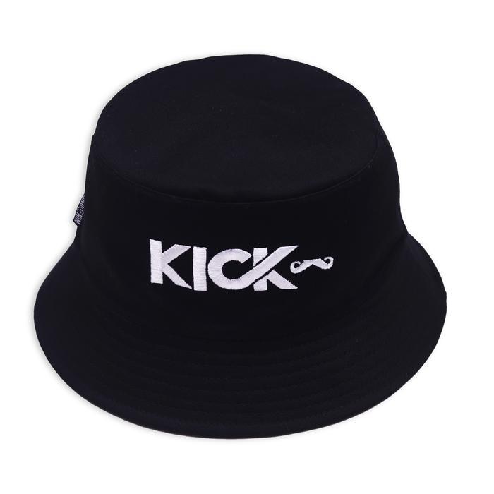 Kick Denim Bundar Topi Bundar Pria Hitam Bordir Timbul Bahan Twill Lingkar 56-58 cm Topi Bundar Pria