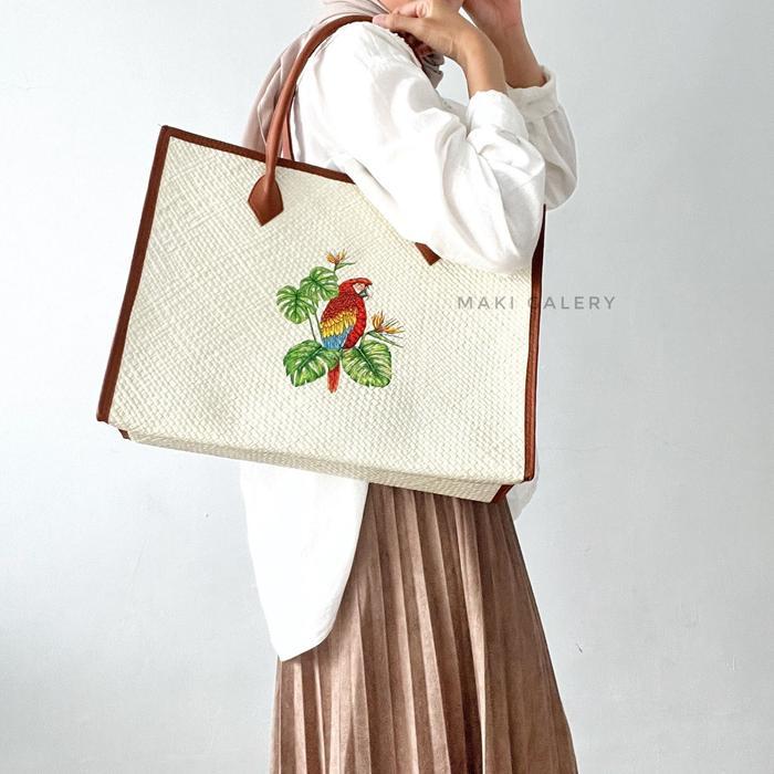 TAS ANYAMAN PANDAN ETNIK BALI / TAS BALI / TAS ROTAN / TAS ETNIK WANITA / TAS PANTAI LUCU MOTIF BIRD