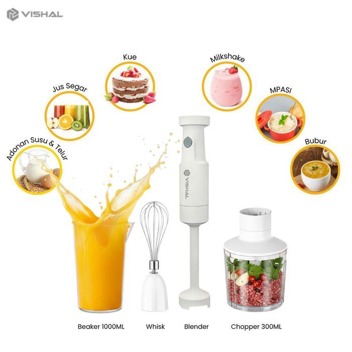 VISHAL Hand Blender 4in1 Multifungsi 220W Stainless Steel, Blender Tangan Kuat untuk Menghaluskan &