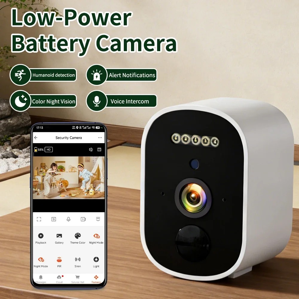 Tuya Smart Battery Camera Waterproof Indoor Wireless WiFi 3MP Surveillance IP Camera IR Colorful
