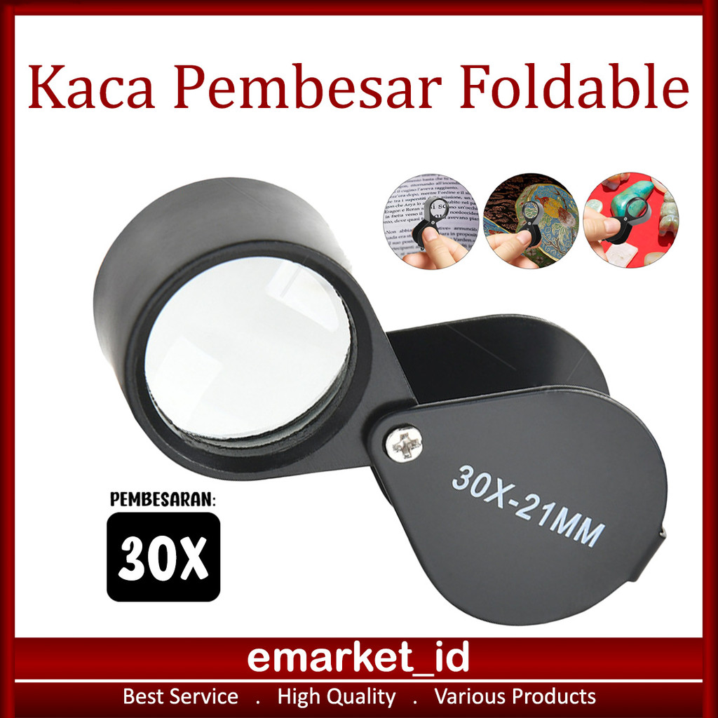 EM Kaca Pembesar Foldable 21mm 30x AL14 / Jewelers Loupe Magnifying Glass Lipat Logam Portable Perhi
