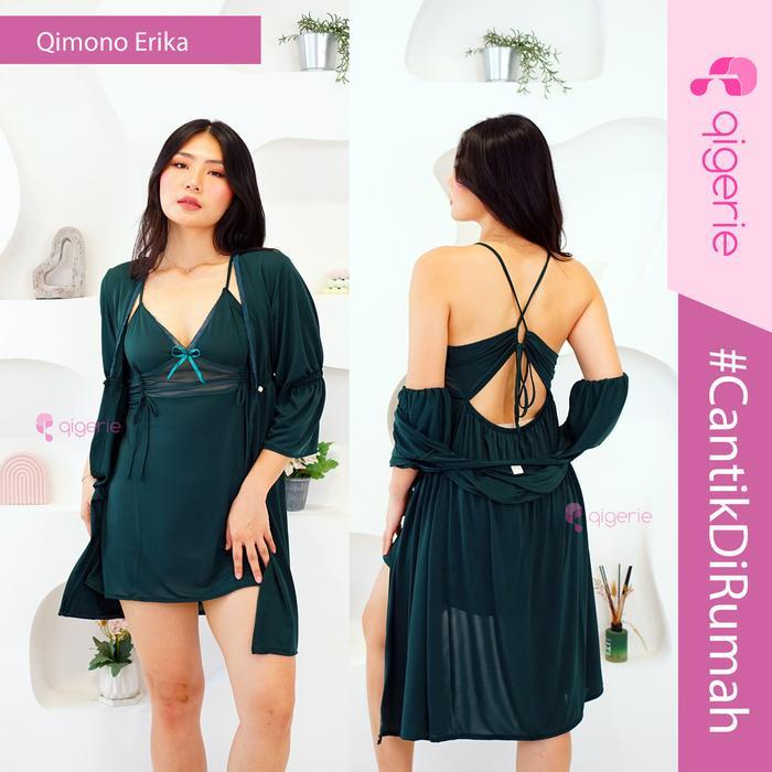 Set Kimono dan Lingerie Dress Berbahan Spandex Sutra