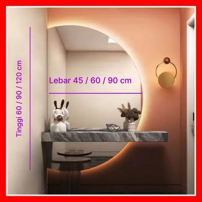 Cermin aesthetic setengah bulat / cermin rias / cermin dinding led lampu