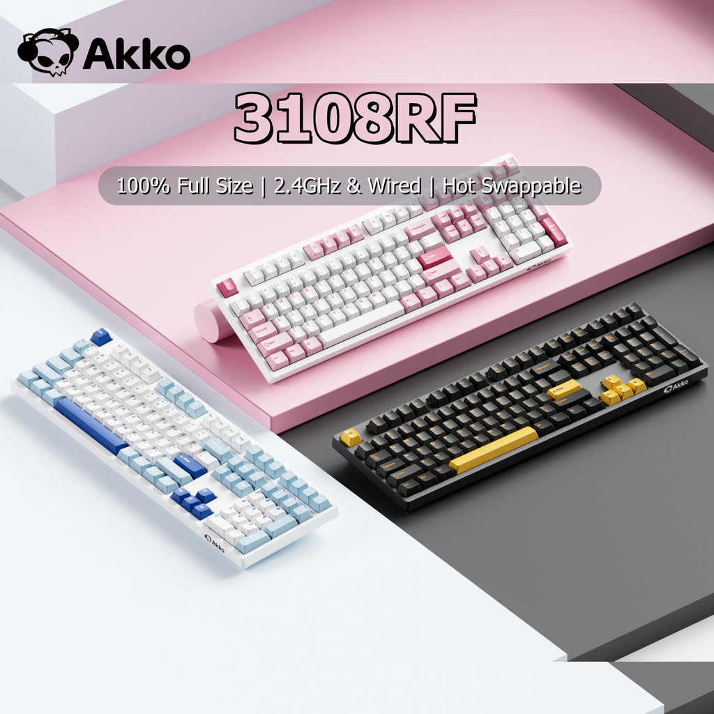 Akko 3108RF Mechanical Keyboard 100% Full Size RGB Cherry/MOA Profile Keycaps 2.4GHz & Wired