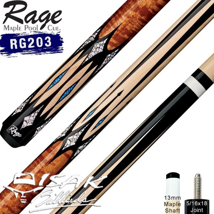 RAGE RG203 POOL CUE - 13 MM MAPLE BILLIARD STICK STIK BILIAR PLAYERS