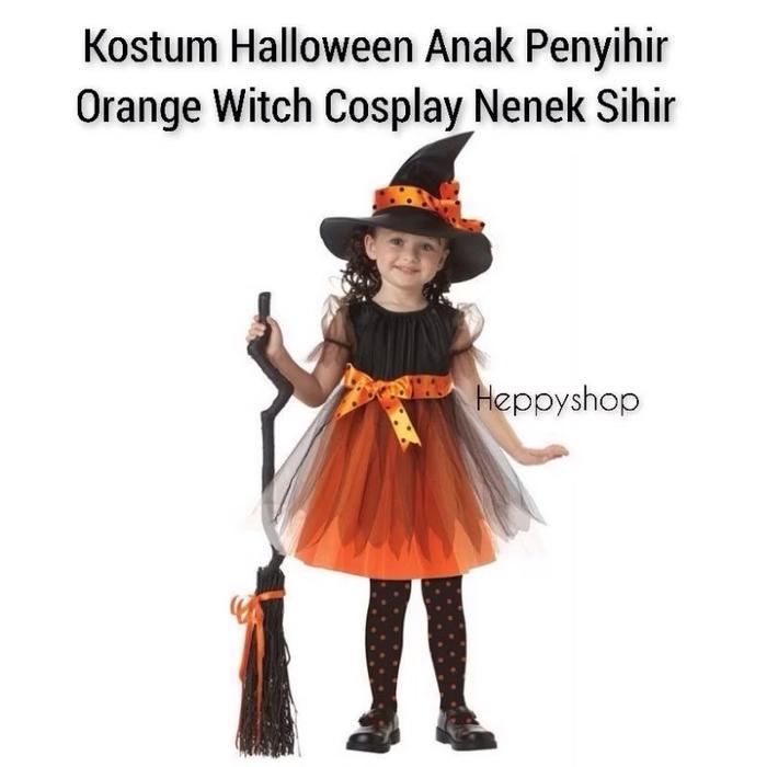 KOSTUM HALLOWEEN ANAK PENYIHIR ORANGE WITCH COSPLAY NENEK SIHIR