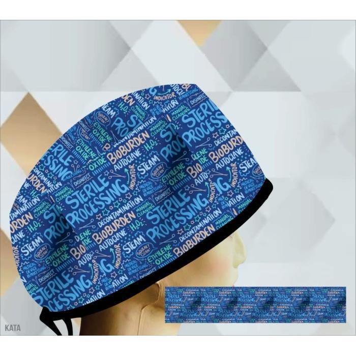 [PO] dokter/Scrub hat/Surgical Topi Scrub Dokter Bedah Printing Motif Mikrobiologi Nyaman Dipakai ha