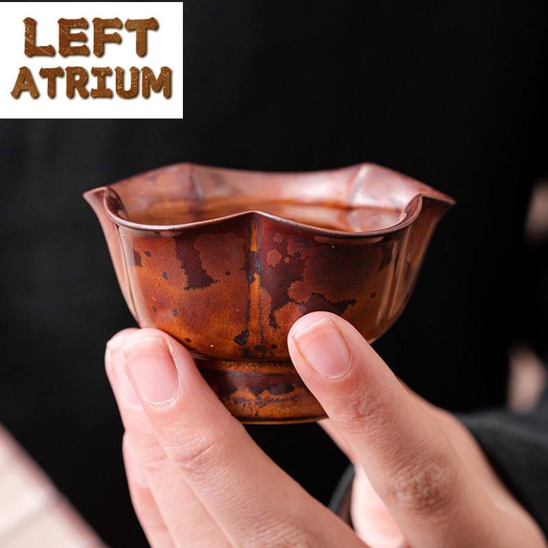 2pc/set Kiln Change Chestnut Brown Teacup Vintage Tea Cup Set Tea Bowl Petal Master Cup Tea Services