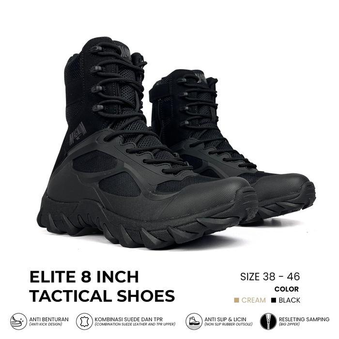 Tactical Magnum Boots Sepatu Tactical Boots Pria dengan Resleting Samping Anti Slip - Hitam, Ukuran 