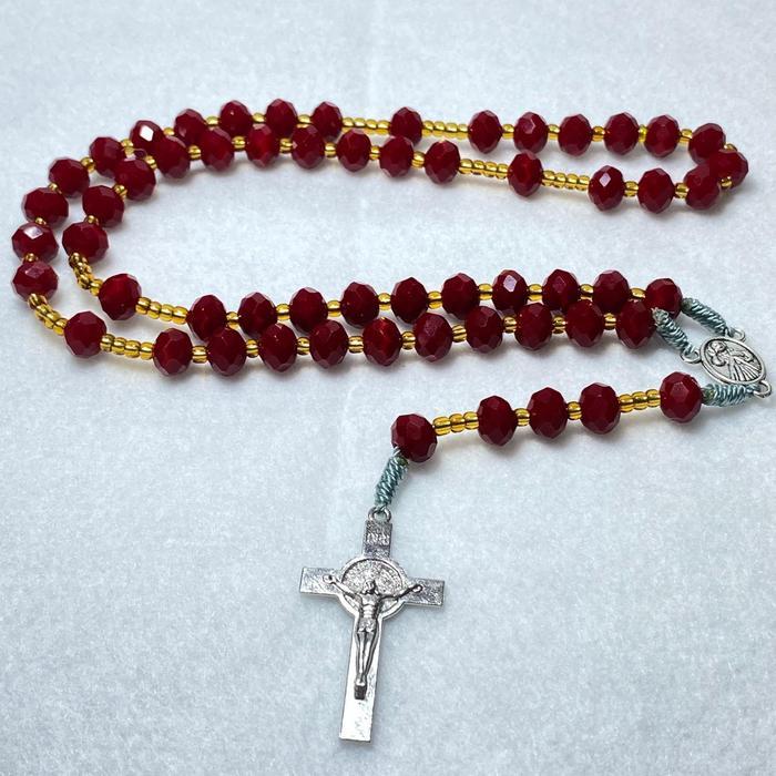 Kalung Rosario Katolik Kristal Ceko Merah Rosario Anak Anak Elegan Untuk Doa Katolik