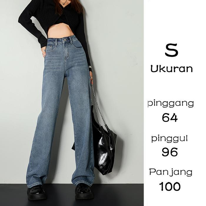 lulu-jeans New korean style high waist loose celana jeans panjang wanita - S