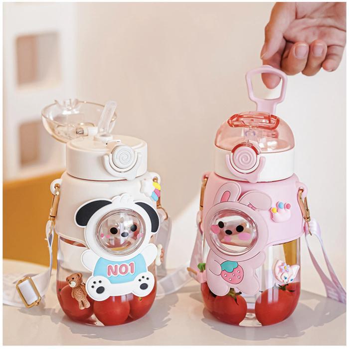 ((PROMO)) Botol Minum Anak Sedotan Korea 680ml Dengan Tali / Tempat Minum Anak Sedotan Karakter