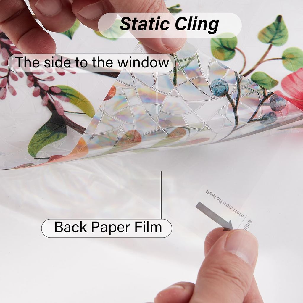 Window Privacy Film Stained Glass Window Film Static Cling UV Heat Blocking Rainbow Window Film for