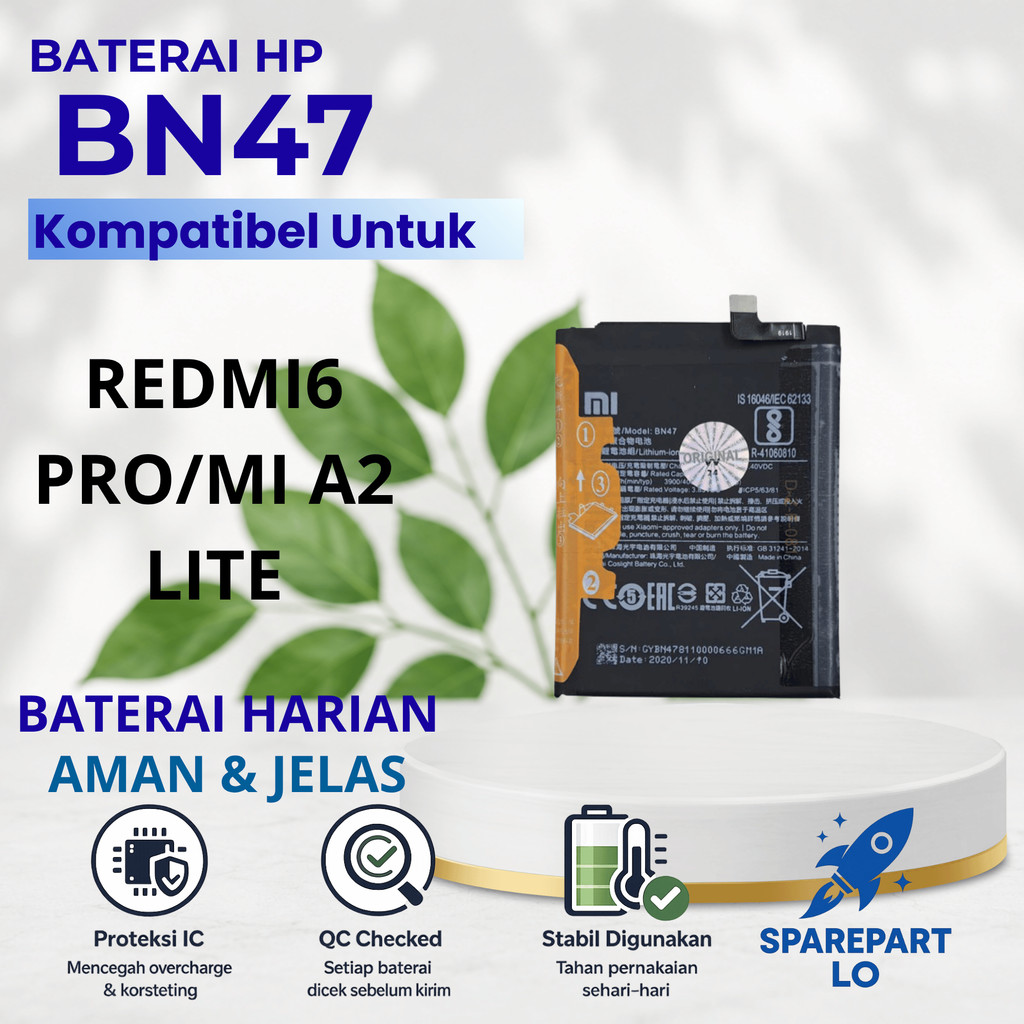 Baterai Batre REDMI6 PRO/MI A2 LITE BN47 Batrai Batrei Hp Pengganti Tested