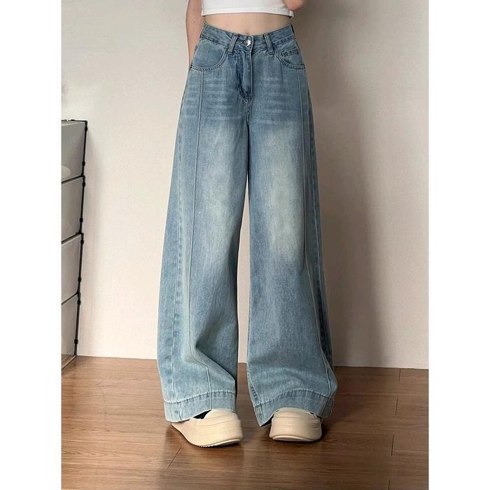 Yoyo Jeans Baggy Retro Biru Panjang Wanita Korean Style Celana Lurus Highwaist Kulot Wide Leg Jeans