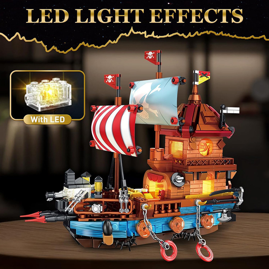 Pirate Ship Building Blocks Set Assemble Bricks Toys With LED Bricks Model Children's Birthday