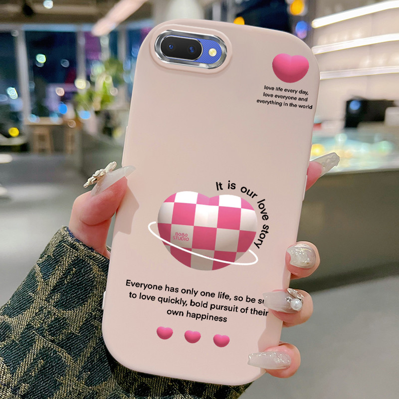 Casing Hp Untuk OPPO A5 A3s A12E Realme C1 Case Hati papan catur Kasing silikon Cesing Model Bulat S