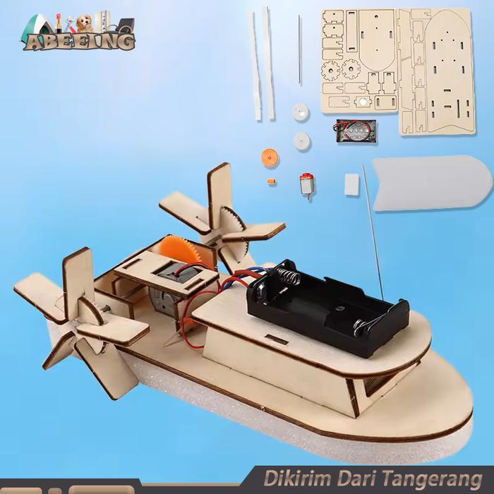 Mainan Kapal Rakit Diy Kapal Dayung Dinamo Bertenaga Baterai Rakit Perahu Kayu Elektrik Mainan Sains