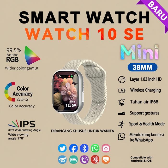 Smartwatch 10 Se Mini 38Mm Pria Wanita Jam Amoled Pemantauan Detak Jantung Oksigen Darah Pelacak
