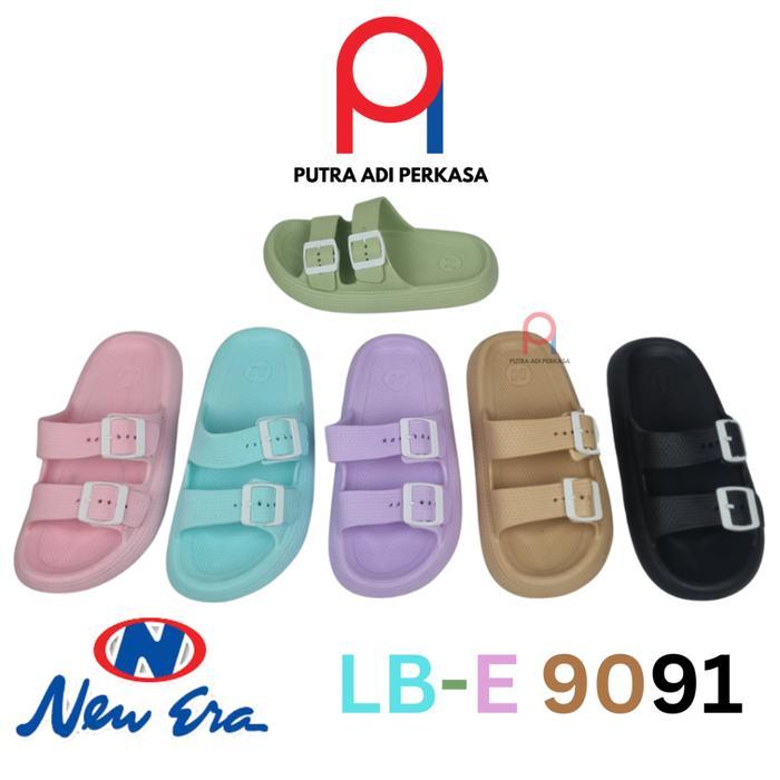 TERMURAH SANDAL SLOP WANITA MODEL GESPER BAN 2 NEW ERA LB E 9091 KARET PROMO