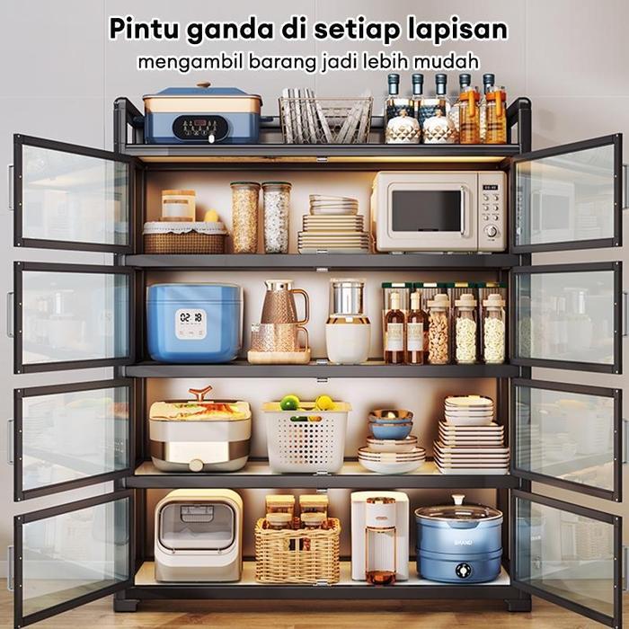 Rak Lemari Dapur Stainless Steel Lemari Dapur Serbaguna Lemari Rak Piring Tertutup Rak Oven