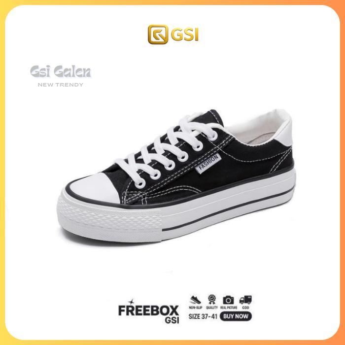 Sepatu GSI - Galen Sepatu Sneaker Wanita s Kanvas Hitam Sekolah Sma Cewek Terbaru Casual Karet Shoes