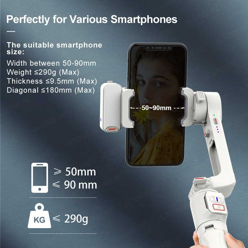 AXNEN A10 Handheld Gimbal Smartphone Stabilizer with Fill Light Extension Rod Remote Cellphone