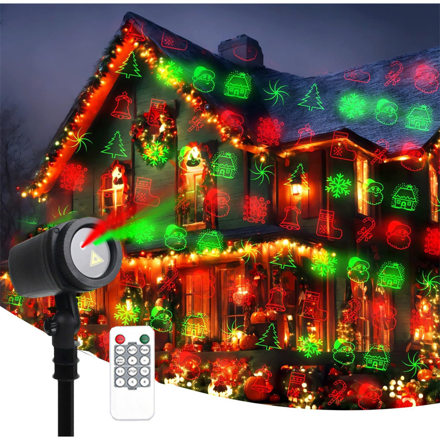 12 Patterns Christmas Laser Projector Light Outdoor Green Red Laser Light Projector Waterproof Laser