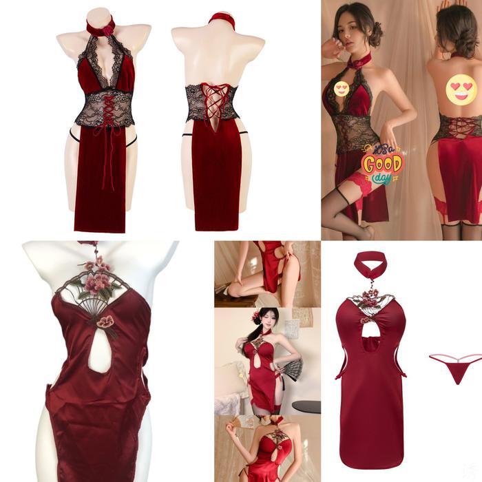 PREMIUM Lingerie hot lingere cheongsam dress sexy halus adem kualitas premium