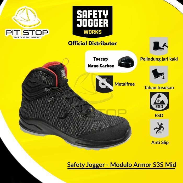 Safety Jogger Modulo Sepatu Safety Mid Cut Ringan Metal Free dengan Pelindung Jari Nano Carbon Sepat