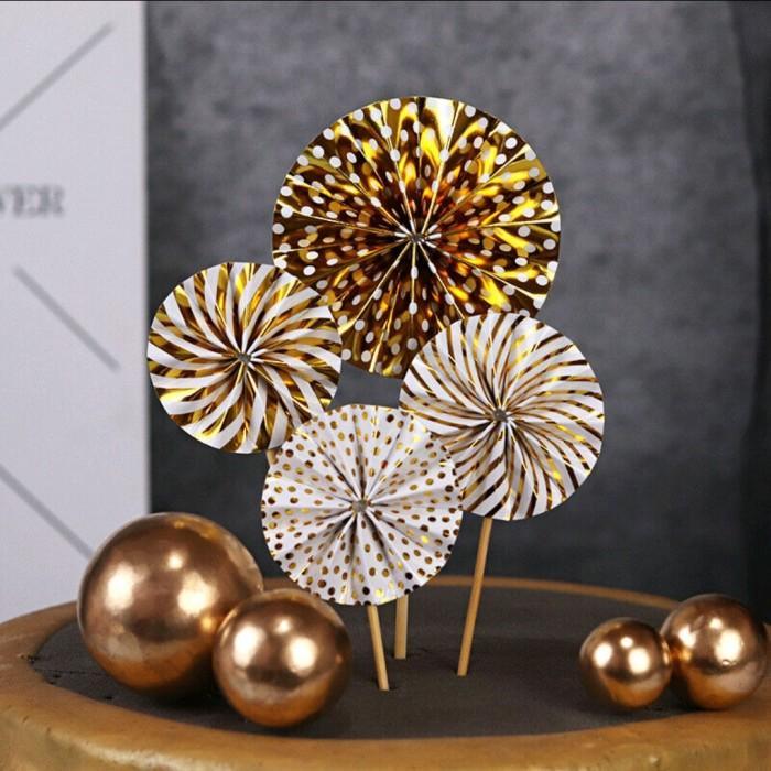 4pcs Topper Kipas Bulat, hiasan kue kipas bulat, background kue kipas